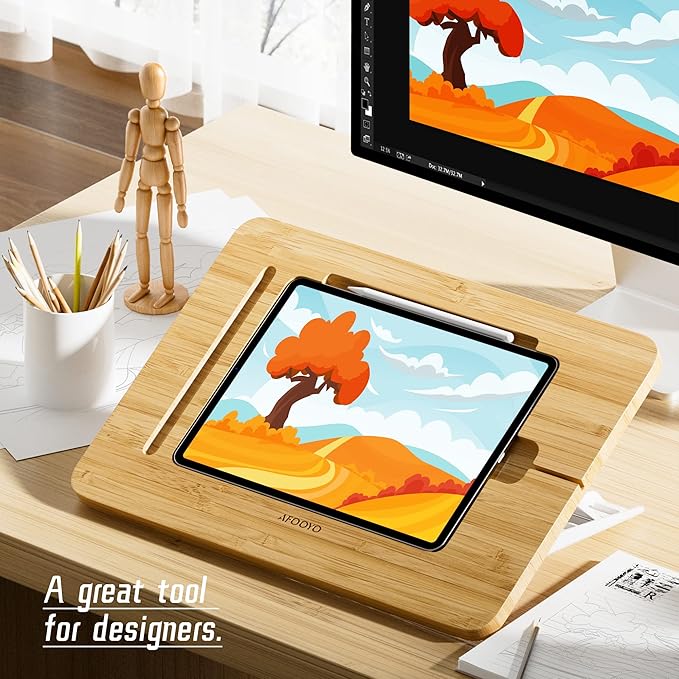 Wooden Tablet Drawing Stand Tablet Stand - Portable & Adjustable 5 Angles for Laptop, Laptop Stand Riser,Book Reading Stand,Compatible with 12.9 inch iPad Pro (3rd - 6th Gen)