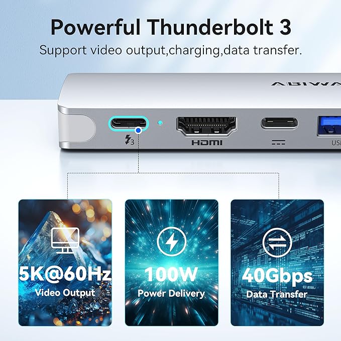 USB C Adapter HDMI USB Multiport Hub,8 in 2 Accessories with HDMI,Thunderbolt 3,USB C and 3 USB A 3.0 Data Ports SD TF Card Reader, Audio(Sliver)