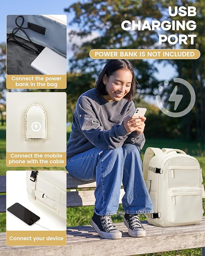 Vacuum Travel Backpack with Pump for Women,Personal Item Carry on Backpacks Flight Approved 18x14x8 inches for Men,Laptop Waterproof Work Compression bags Casual Daypack. Beige