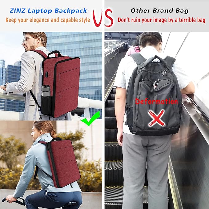 ZINZ Slim & Expandable Laptop Backpack 15 15.6 16 Inch Sleeve with USB Port, Spill-Resistant Notebooks Bag Case for Most 14-16 Inch MacBooks Surface-Books Dell HP Lenovo Asus Computers,R01D02