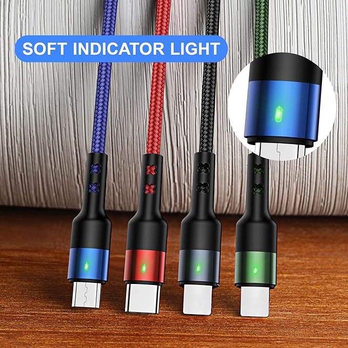 USAMS Multi Charging Cable 2Pack 4FT 4 in 1 Nylon Braided USB Fast Charging Cord Adapter Type C Micro Port Compatible Cell Phones Tablets and More