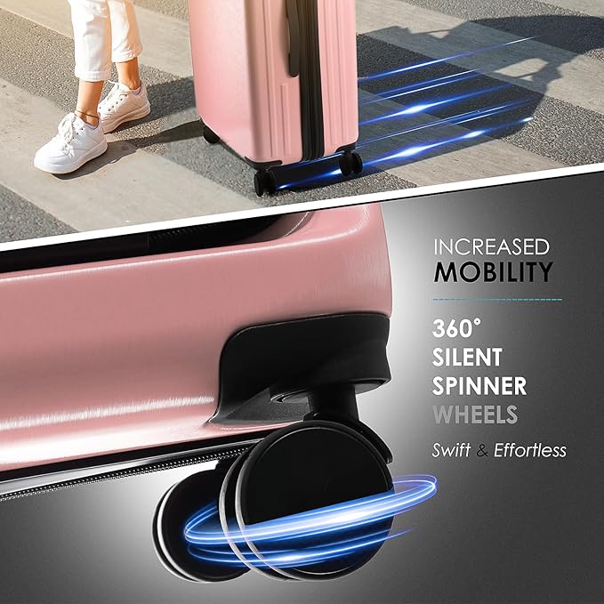 Hard Shell Luggage Sets with Spinner Wheels 4 Piece, Expandable Large Suitcases with TSA Lock, Travel Large Suitcase Set, Pink Luggage Set