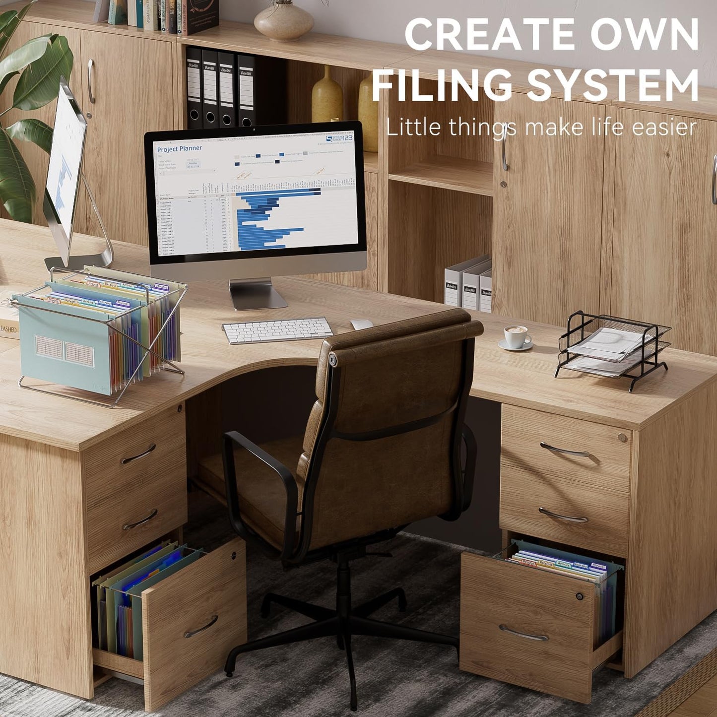 ThinkTex Plastic Expanding Hanging File Folders, 7 Innovative 1.2" Accordion Pockets, Large Capacity, Multi-Color Tabs, Letter Size for Filing Cabinet - 3 Packs 3 Colors