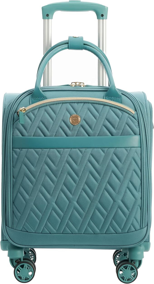 Verage 18x14x8in Spinner Underseat Carry-On Luggage -Airplane Personal Item Bag, USB A&C Charging Port, Padded Laptop Pocket & Wet/Dry Compartments for Women, Misty Aqua