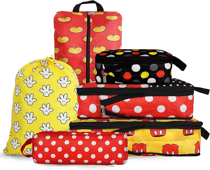 Compression Packing Cubes for Travel, 6 Set Red Dots Luggage Organizer, Lightweight Waterproof Expandable/Compression Bags Smell Proof Travel Packing Cubes for Suitcases