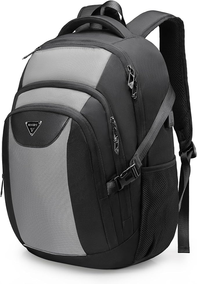Laptop Travel Backpack with USB Charging Port, Anti-Theft Travel Business Backpack Fits 17 Inch Notebook, 30L Water-Resistant Work Computer Backpack, College School Bookbag for Men Women, Grey/Black