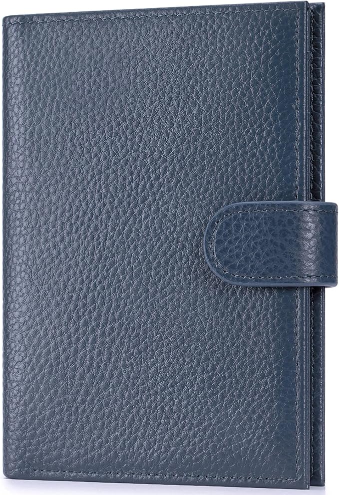 Passport Holder for Travel Women RFID Blocking Genuine Leather Passport Wallet with Card Slots, Zipper Coins Pocket, Cash Holder, Navy Blue