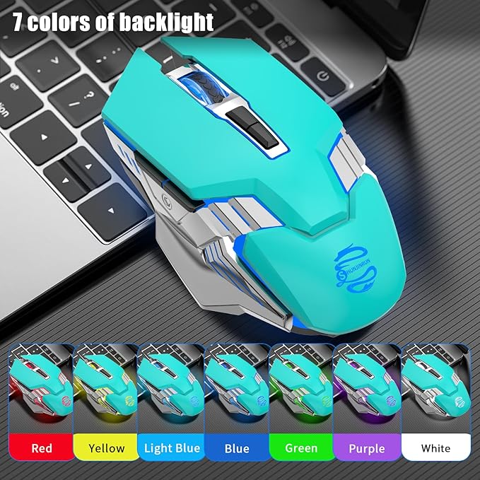 Green Wireless Mouse Gaming Mice Bluetooth with 3-Modes(BT5.0+BT3.0+2.4GHz), RGB Backlit, Silent Click, Light Up Quiet Computer Mouse for Laptop, PC, Chromebook, MacBook, iPad, Tablet, Games, Office