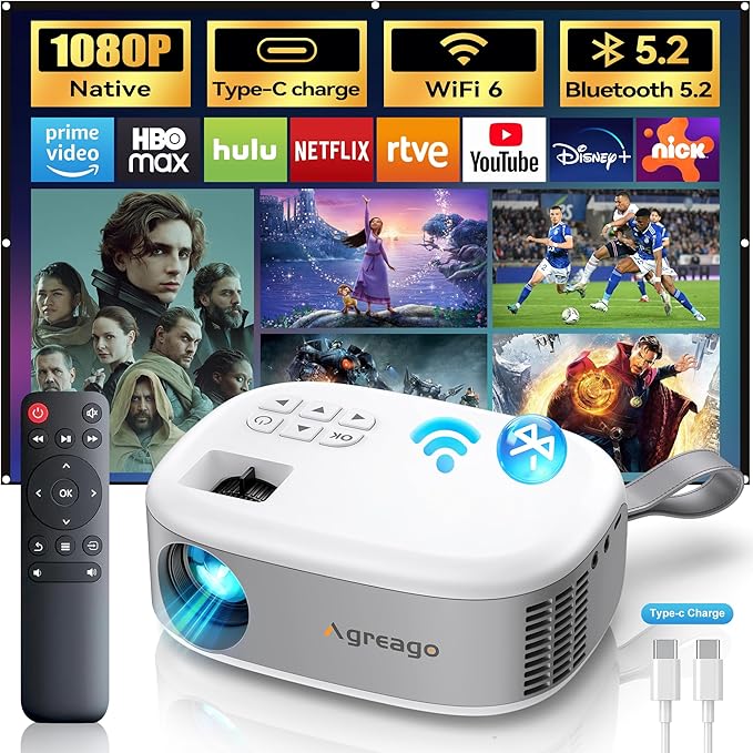 15000 Lumens Outdoor Movie Projector - Native 1080P HD Portable Projector with WiFi 6/Bluetooth 5.2, Compatible with iPhone, Android, Fire Stick, PS5, Xbox(USB-C Cable) ±15° Keystone