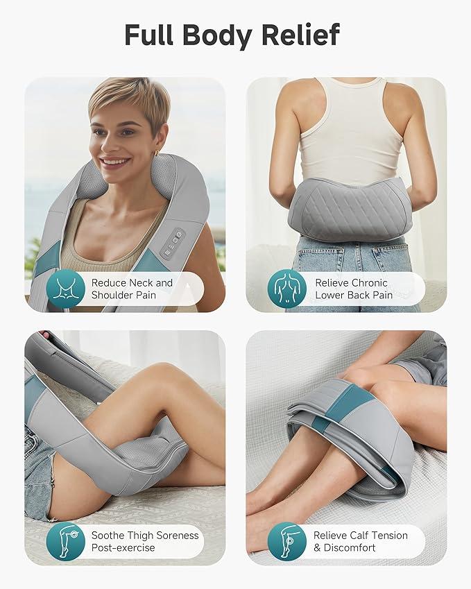 Cordless Neck Massager with Heat, Rechargeable Shiatsu Neck Back Massager for Pain Relief Deep Tissue, 4D Knead Shoulder Massager Pillow, with Portable Carry Bag, Gifts/Presents for Mom, Dad