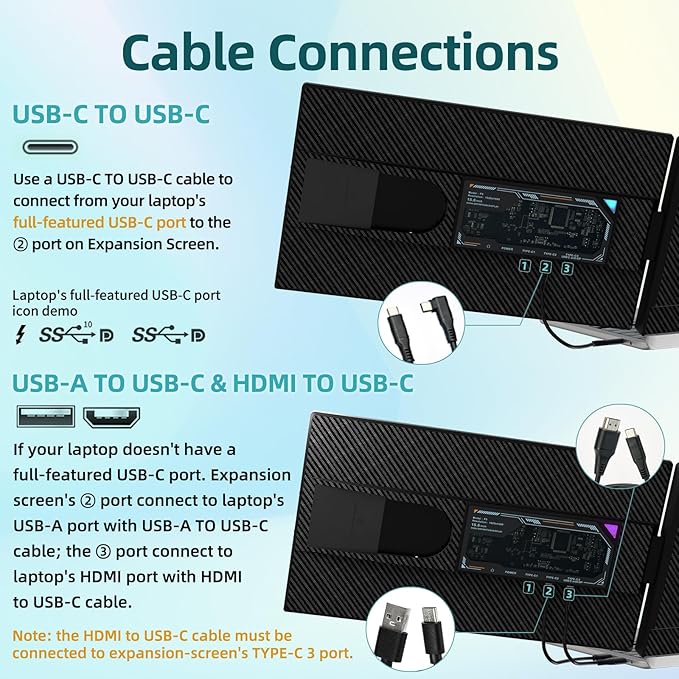 Laptop Screen Extender Dual Monitor - 15.6" Portable Monitor 85% NTSC IPS 1080P FHD Detachable Screen Extended Extra USB-C/HDMI Port Compatible with Wins Mac Dex Chrome Fits 13"-17" Laptops