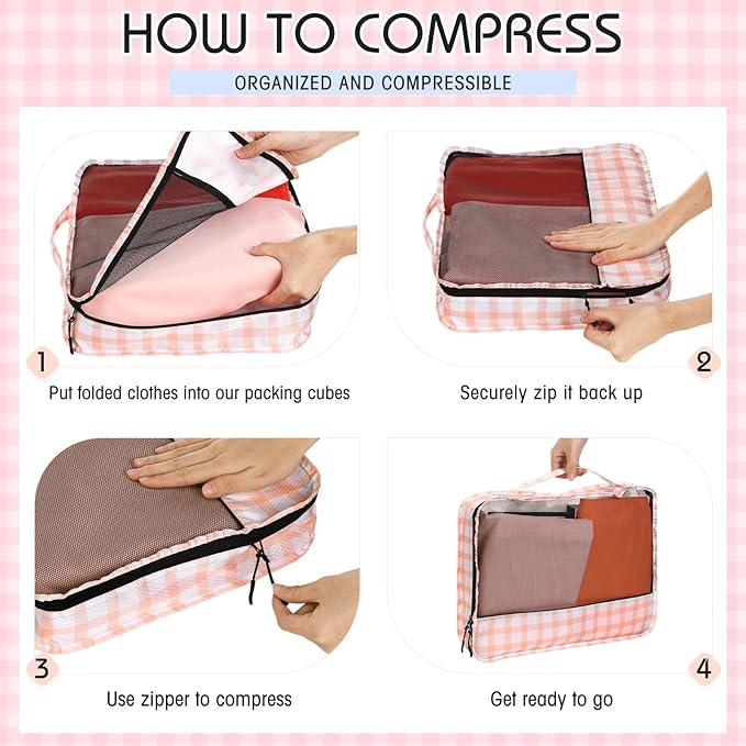 5 Pcs Packing Cubes for Suitcase Large Travel Cubes Carry on Luggage Organizer Bags for Clothes Accessories(L,Plaid)