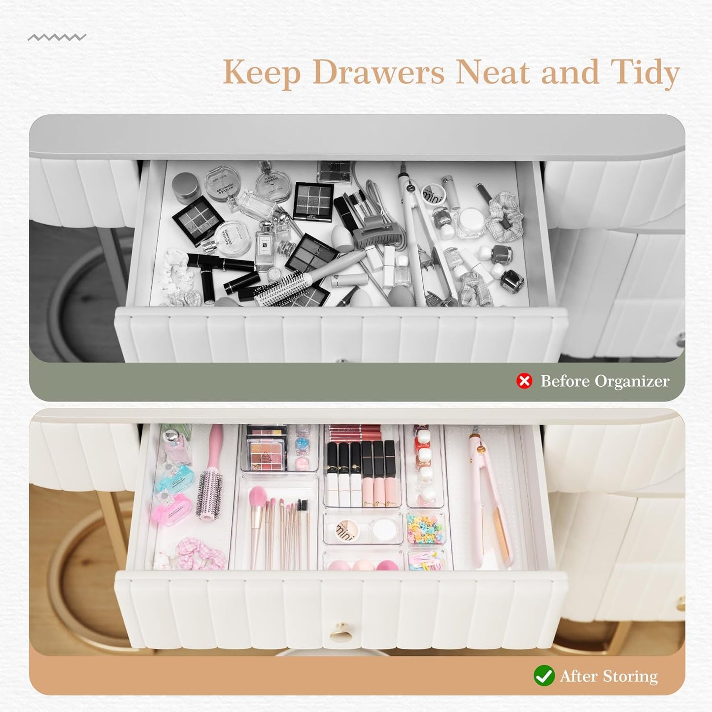 Criusia Drawer Organizer, 5-Size Versatile Bathroom and Vanity Organizer Trays, 20 Pack Clear Plastic Kitchen Drawer Organizers Set, Storage Bins for Makeup, Bathroom, Jewelries and Office