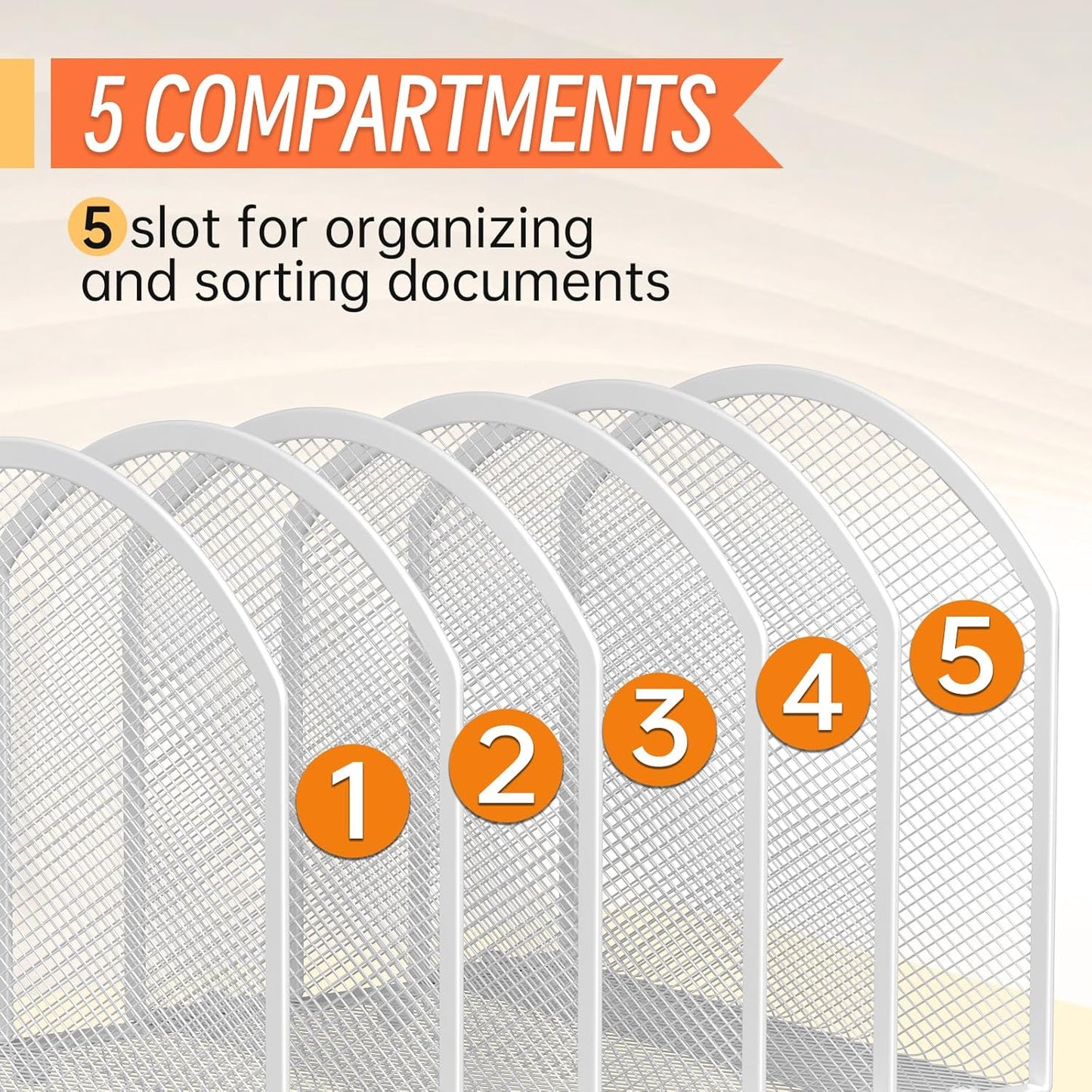 Desk File Organizer 5 Sections Desktop Organizer File Sorter Office Organization File Folder Holder for Office School & Classroom (White, 5 Section - 1Pack)