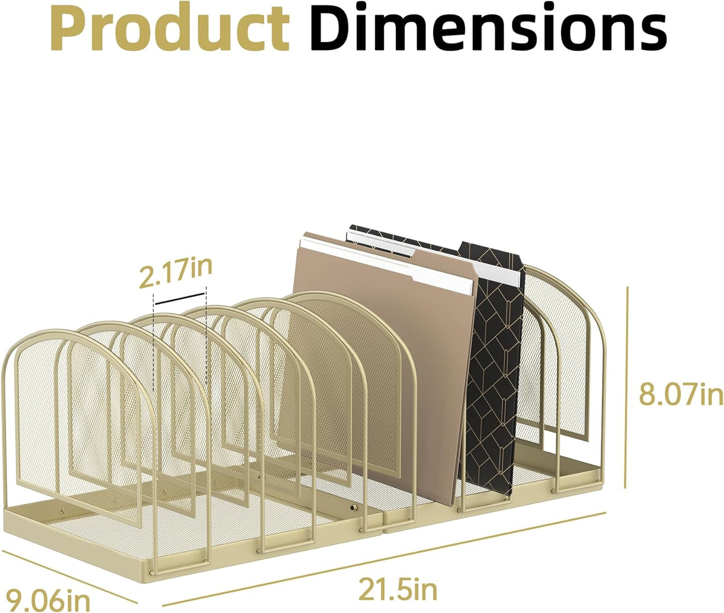 SUPEASY File Organizer 9-Section Mesh Desk Organizer, Upright File Organizer Desktop Organizer File Sorter, File Folder Holder for Office Supplies, Golden Yellow