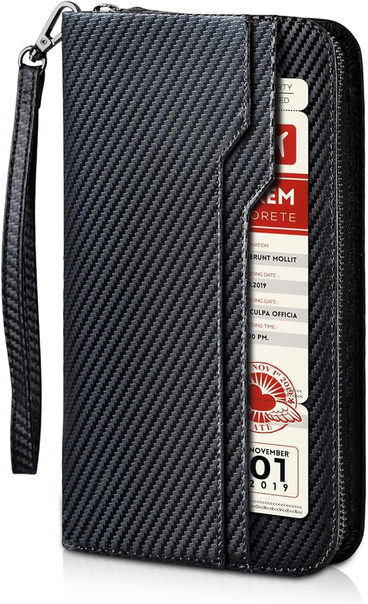 Polare Full Grain Leather Family Travel Passport Wallet and Documents Organizer RFID Blocking Case Holder Fits 6 Passports for Men and Women