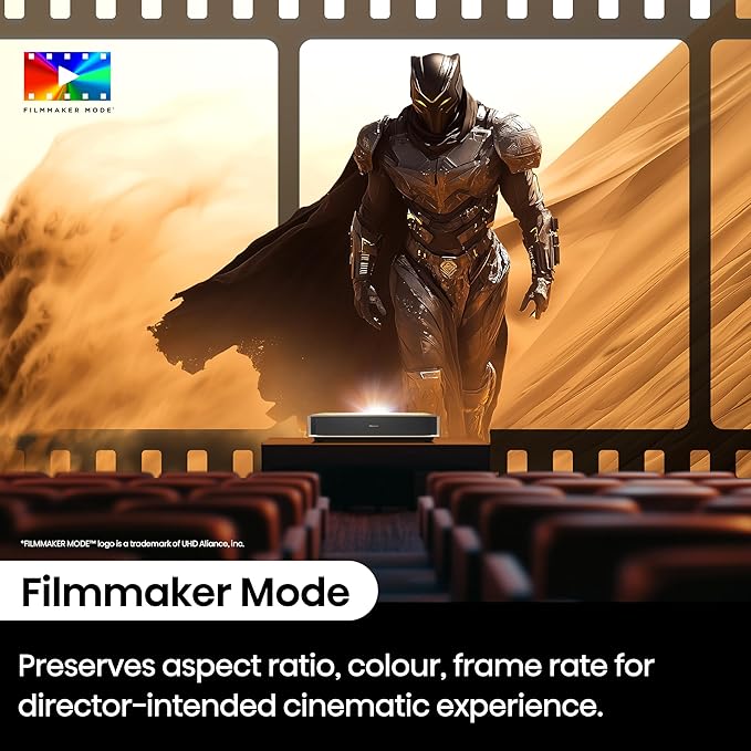 Hisense PT1 Ultra Short Throw Triple Laser Projector, 4K UHD, Google TV, 80'' - 150'', 2500 Lumens, 3000:1 Contrast, IMAX Enhanced, Dolby Vision & Atmos, 3D, 240 High Refresh Rate