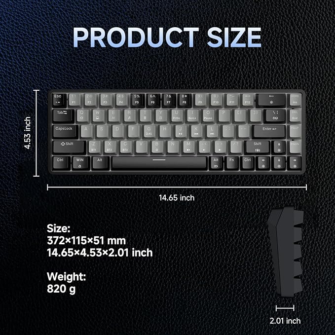 DIERYA DK68 60% Wireless Mechanical Gaming Keyboard, 3 Modes Bluetooth/2.4G/USB-C with Clicky Blue Switch, RGB Backlit, Anti-Ghosting, 68-Key Compact mini Keyboard for Windows/macOS/Linux- Black/Grey