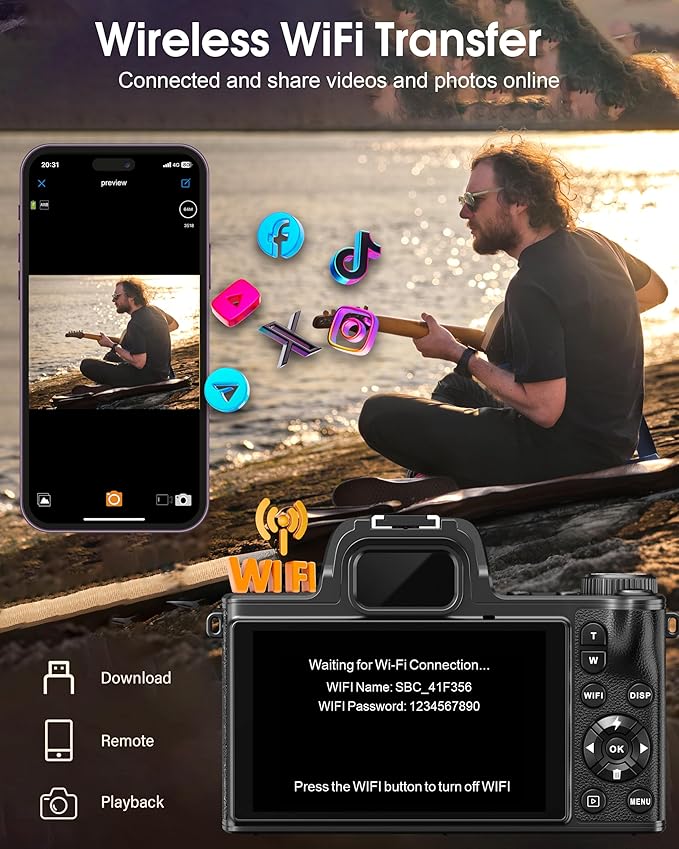 True 5K Digital Cameras for Photography - 80MP WiFi Autofocus Vlogging Camera for YouTube with 4.0" Touch Screen - UHD One-Touch Macro Video Camara for Beginner Photographer with 18X Zoom, Lens Cap