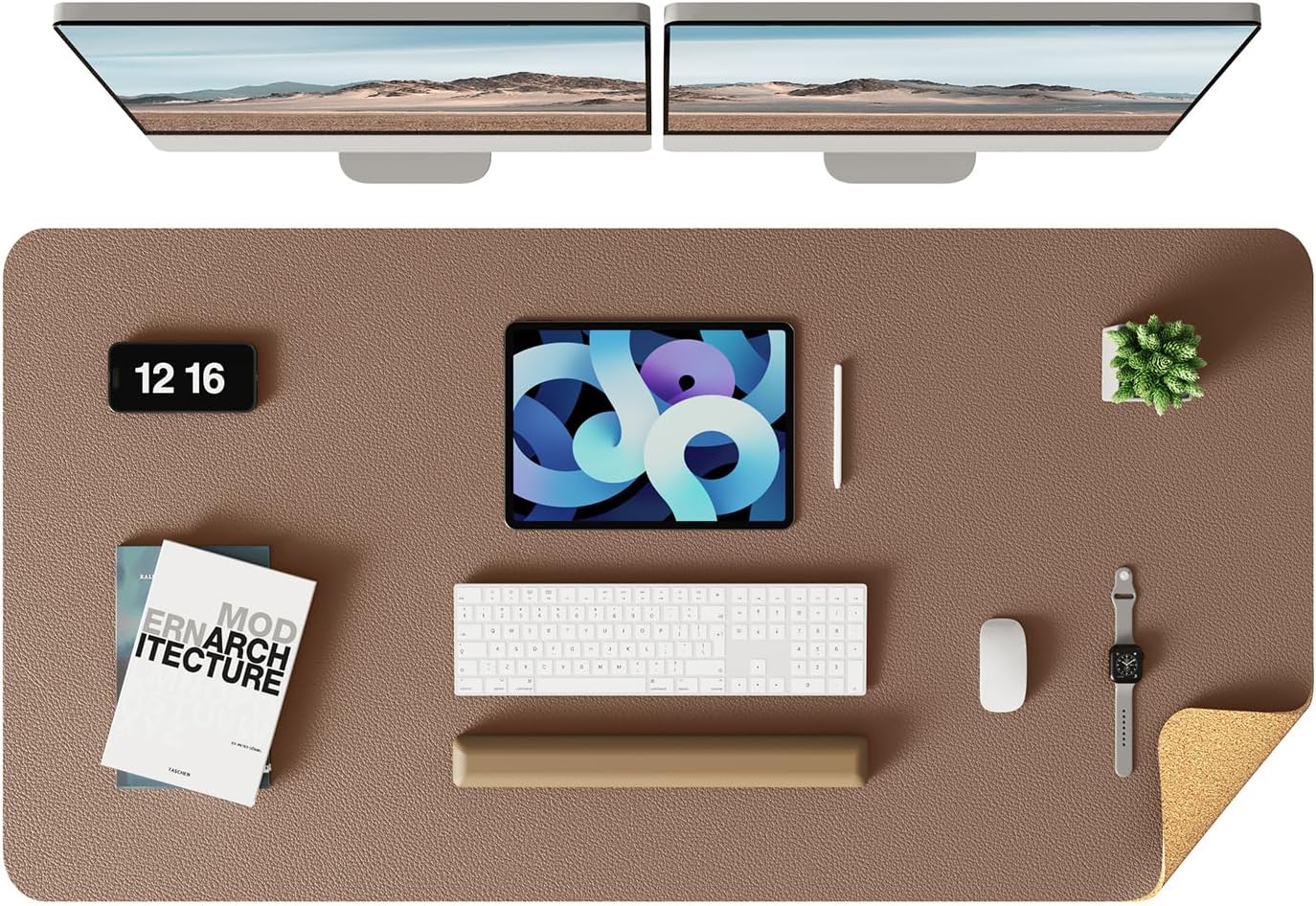 YSAGi Double-Sided Desk Pad, Leather Desk Mat, Eco Cork Desk Pad Protector,Large Mouse Pad,Waterproof Desk Blotter for Office/Home (Coffee+Cork, 47.2" x 23.6")