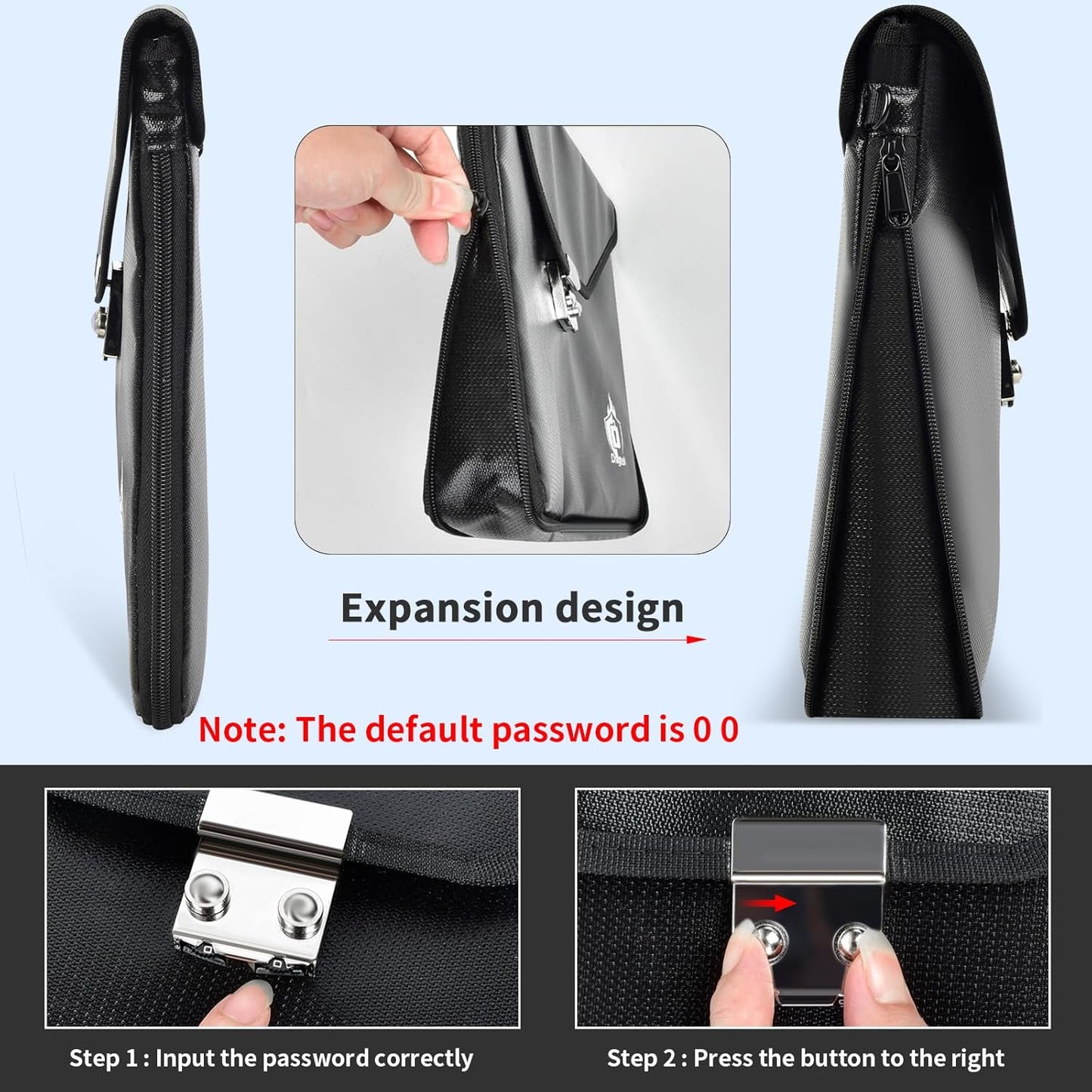 Fireproof Document Bag with Lock, 6400℉ Large Fire proof Money Bag (16.5"x12.2") for Cash Documents Organizer Safe, 12-Layers Waterproof Zipper Holder Protects Passport, Important Documents, Valuables