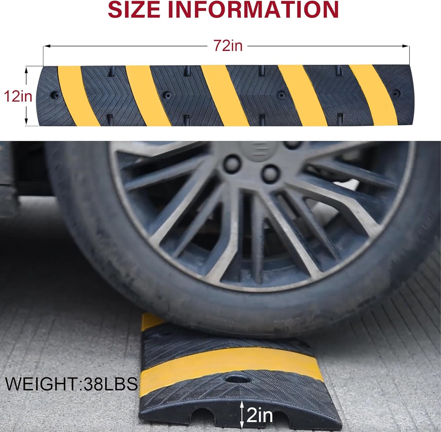 Orangestar 6Ft Rubber Speed Bump, 2 Channel Speed Hump w/4 Bolts for Asphalt Concrete Driveway Gravel