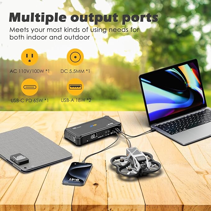 JIYHF Portable Power Bank with 30W Foldable Solar Panel - 99.9Wh Backup Battery, 100W AC & 65W USB-C PD Fast Charging Ideal for Outdoor Work, Compatible with iPhone16/15 Series, iPad, MacBook, Laptop