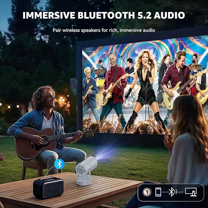 [270°Mount/Battery Powered/Built-in APPs] Projector with Wifi and Bluetooth, Native 1080P Smart Projectors with Built-in Rechargeable Battery, Home Movie Portable-Proyector with Auto Keystones