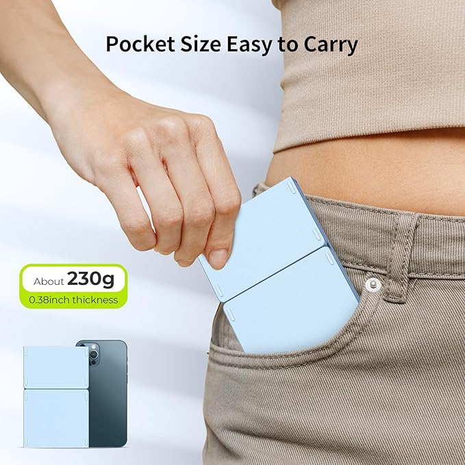 seenda Foldable Bluetooth Keyboard for Travel, Tri-Folding Wireless Rechargeable Multi-Device Portable Keyboard with Touchpad, for Laptop iPad Tablet PC Smartphone Windows iOS Android, Blue