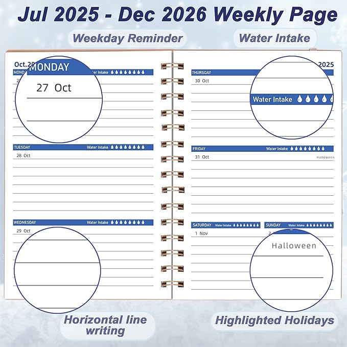 Day Planner 2025-2026, Weekly & Monthly Planner from Jul 2025-Dec 2026, 18 Month Calendar Planner, Agenda 2025 with Tabs, A5 Size, Pink