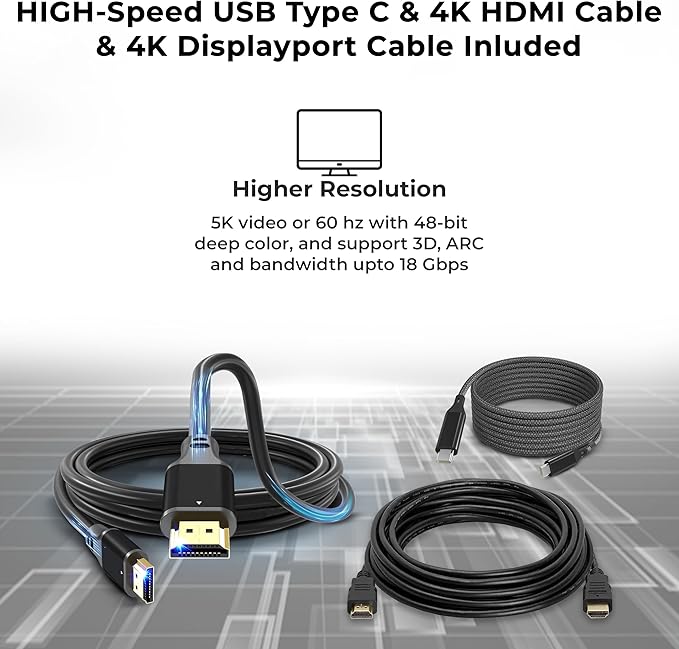 UD22 Dell Docking Station Dual Monitor Bundle - USB-C/USB-A Universal Dell Dock for Laptops with 130W Adapter + 4K HDMI Cable + 4K DisplayPort + USB-C Cable + Microfiber Cloth - Supports 4K Display