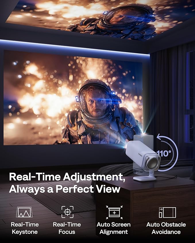 Aurzen BOOM Air Portable Google TV Projector with WiFi and Bluetooth, Smart Projector for Outdoor & Home Movie, USB-C Powered, 4K Supported, Real-Time Focus, Dolby Audio, Adjustable Stand, Blue