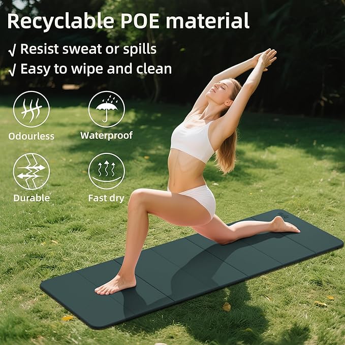 1/2inch Extra Thick Foldable Yoga Mat with SGS Certified Odourless POE Material - Light Weight Non Skid Easy to Clean Travel Workout Excercise Mat, 71x24inch