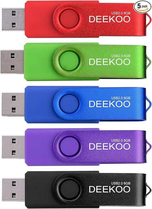 5 PCS 8GB USB 2.0 Flash Drives Memory Sticks Thumb Drives (Five Mixed Colors: Red Blue Black Purple Green)