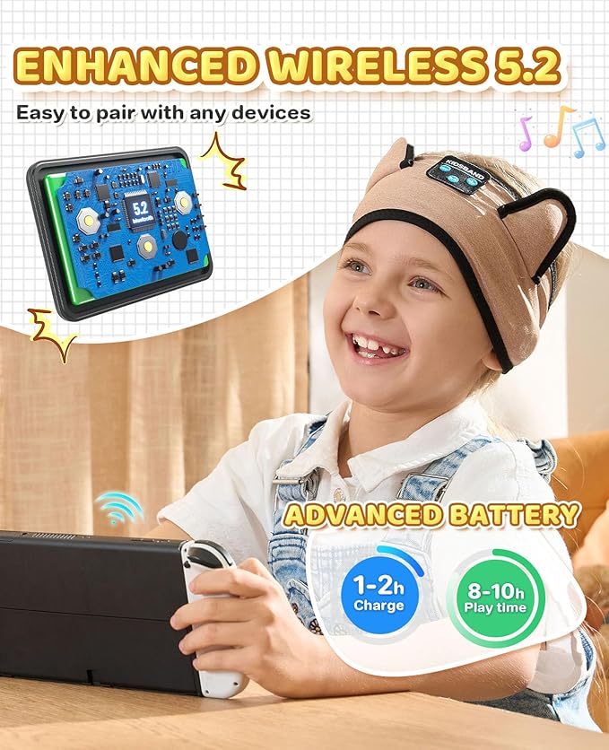 KIDSBAND Kids Headphones, Over On The Ear Toddler/Baby Headband Headphones - Volume Limited with Thin Speakers & Soft Headband No Pressure On Ears, for Learning/Plane/Travel/Tablet/Computer/Sleep