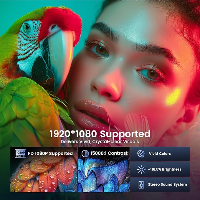 Mini Portable Projector with WiFi and Bluetooth,Support Movie Projector 1080P HD,Auto Keystone Correction,180° Rotatable,Compatible with TV Stick, HDMI, USB, Smartphone, Laptop (White 1)