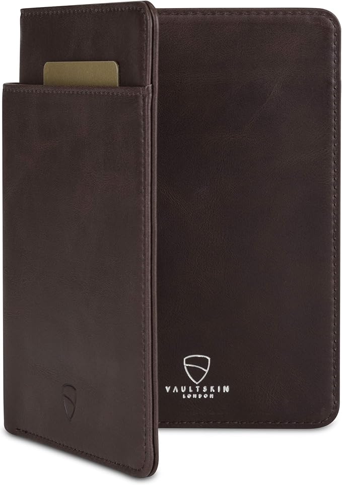 Vaultskin Leather Passport Holder, Slim RFID Blocking Travel Wallet for Men and Women, Fits Passport, Credit Cards, ID, Cash, Passport Cover Ideal Travel Accessories with Gift Box (Kensington)