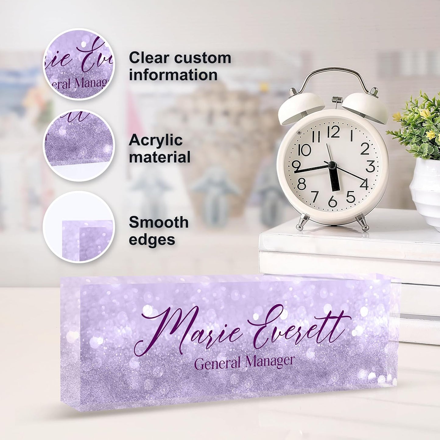 Custom Name Plate for Desk | Personalized Desk Name Plate | Personalized Boss Employee Appreciation Gifts | Acrylic Name Plate Office Desk Accessories (A-Purple Quartz)