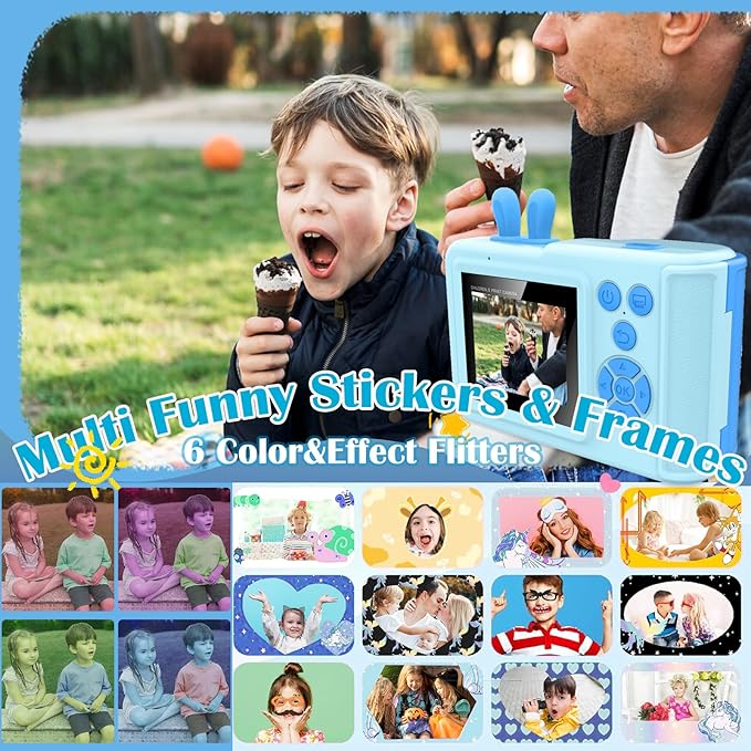 Kids Camera Instant Print Camera for Kids,1080P Children Instant Cameras Toddler Camera Toy, for Girl Age 3-12, Travel Kids Digital Camera Toys for 3 4 5 6 7 8 9 10 Year Old Boys (Blue)