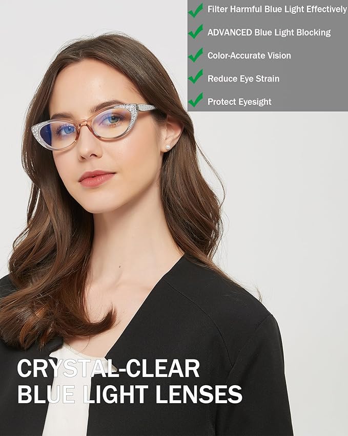 EYEURL Cat Eye Reading Glasses for Women 2.25 Blue Light Blocking 3 Pack Computer Readers with Comfortable Spring Hinge Lightweight Eyeglasses for Ladies.
