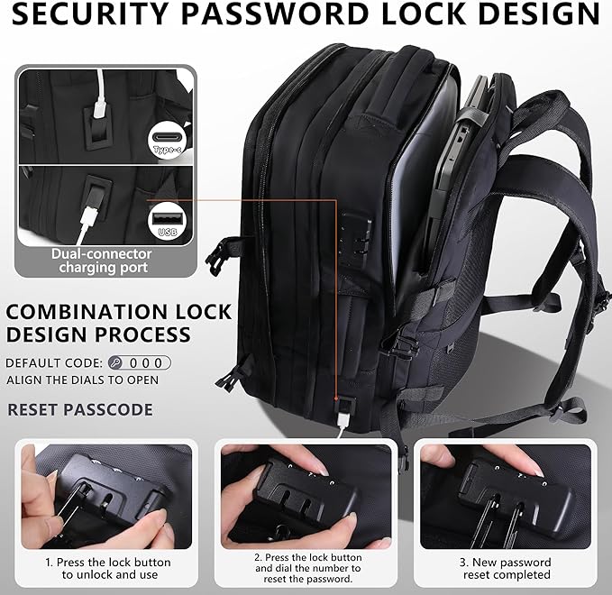 Vacuum Backpack Travel,80L Exapandable Air Compression System,Water Resistant & TSA Anti Theft,Strong Sealing,Available for boarding, Ideal for Travel/Laptop, Black(Vacuum Pump Included)