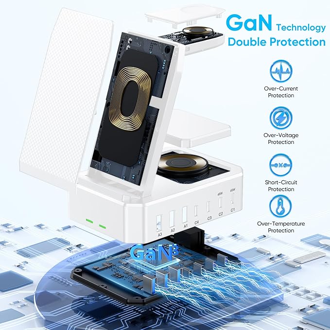 300W Charging Station for Multiple Devices Apple, Zutspzss 10 in 1 Wireless Charger for iPhone 17, GaN III USB C 65W PD Fast Charging Stand Dock for MacBook, Apple Watch&Airpods,White