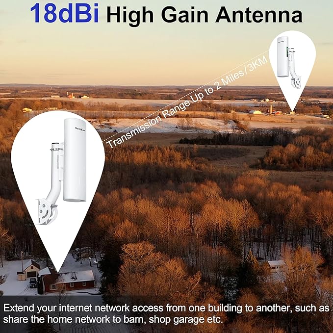Point to Point Starlink Internet Wireless Long Range Transmission with Bracket Mount for Starlink Gen 3 Router, Starlink WiFi Extender, 5.8GHz 3KM 1000Mbps with 18dBi High Gain Antenna, 2 Pack