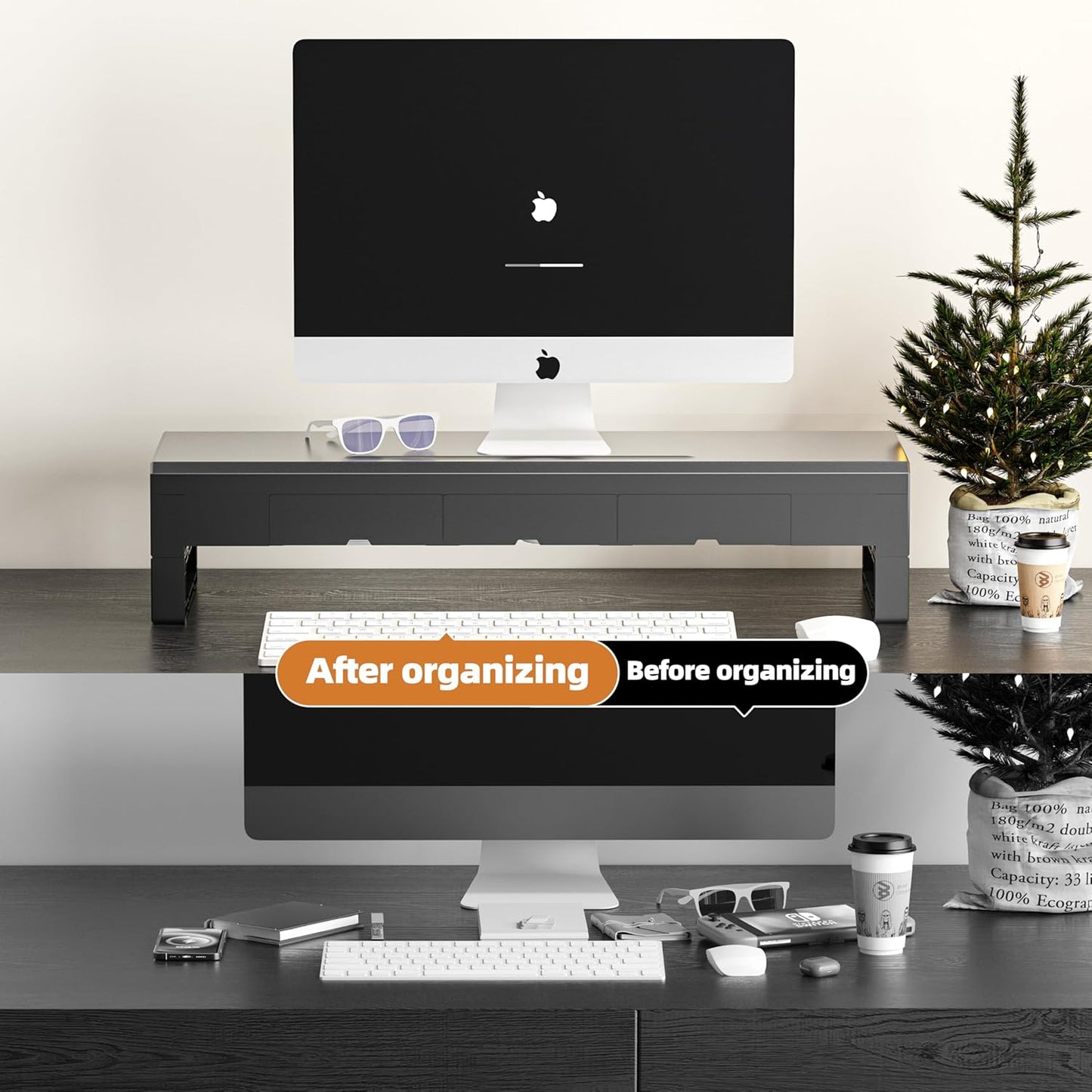 Computer monitor stand with 3 drawer ，Laptop Desk Shelf & Monitor Riser， 27.55 inches long desk riser ，Heavy Duty Gift Gaming Studio Offic (Basic Version, 700mm Drawer)