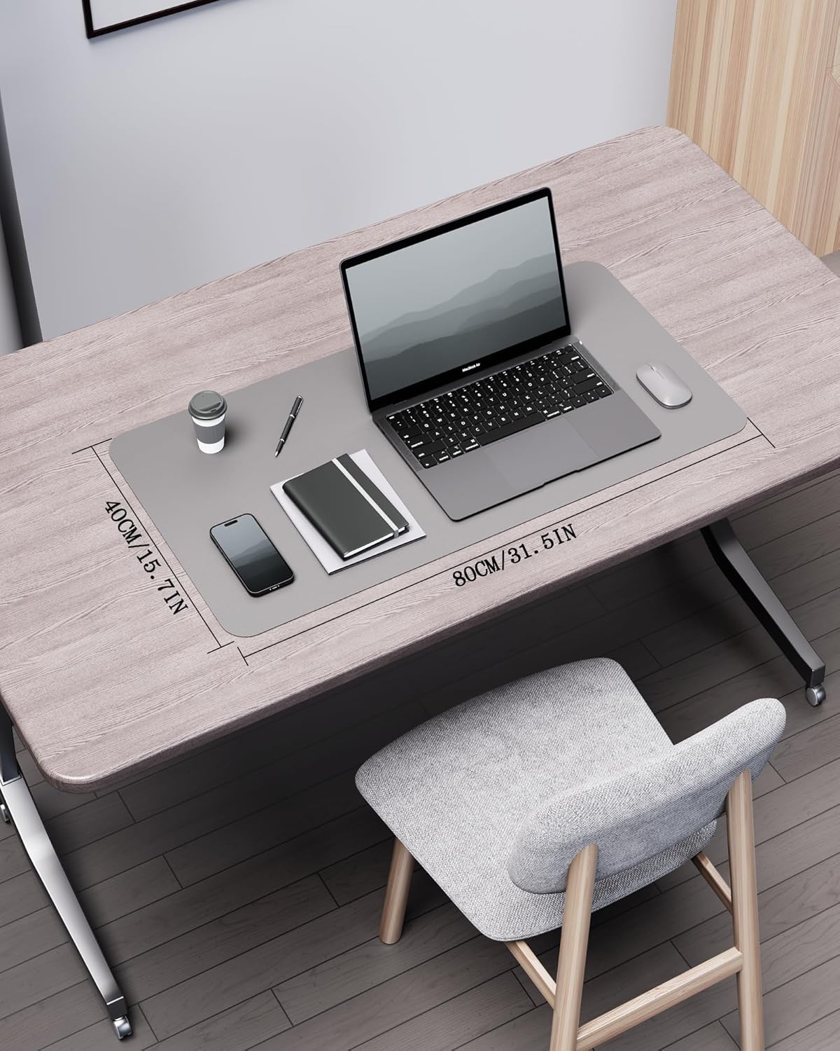 YSAGi Double-Sided Desk Pad, 31.5"x15.7"Leather Desk Mat, Eco Cork Desk Pad Protector,Large Mouse Pad,Waterproof Desk Blotter for Office/Home(Grey)