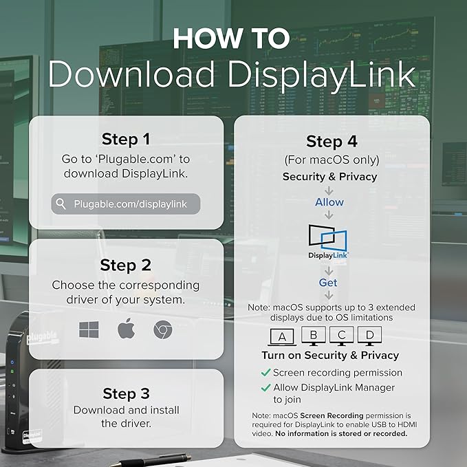 Plugable 14-in-1 USB C Docking Station | 4X HDMI Quad Dock with 100W Charging, HDMI Displays | Compatible with Windows, Thunderbolt (4X USB, 1x USB-C, Ethernet, SD Card, Audio) UD-3900C4