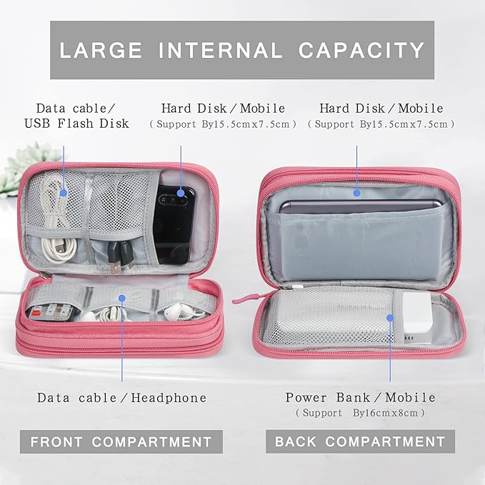 Skycase Electronic Organizer Travel Case - Waterproof Travel Cord Pouches for Organization, Cable Organizer, All-in-One Double Layers Storage Bag for Accessories, Charger, Cable, Pink
