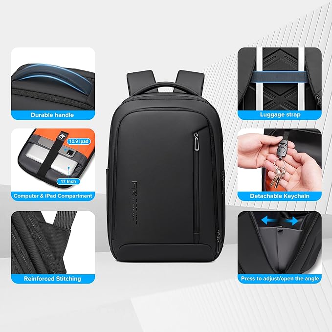 Business Travel Backpack for Men, Expandable Water Resistant 17 Inch Laptop Backpack with USB Port, Black Computer Backpack for College/Work