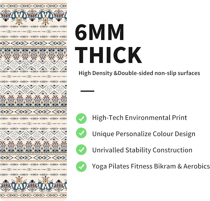 nuveti Yoga Mat Print Extra Thick TPE Non Slip Fitness Exercise Mat with Carrying Bag,72"x24" Extra Thick 6MM Exercise & Workout Mat for Yoga, Pilates Fitness and Floor Exercises