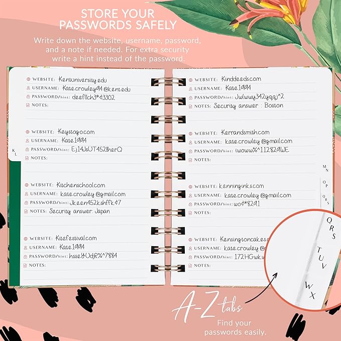 PLANBERRY Password Book Premium – Small Internet Address Organizer with A-Z Tabs – Pocket Website Password Keeper with Alphabetical Tabs – 4.7x5.7″, Hardcover (African Terracotta)